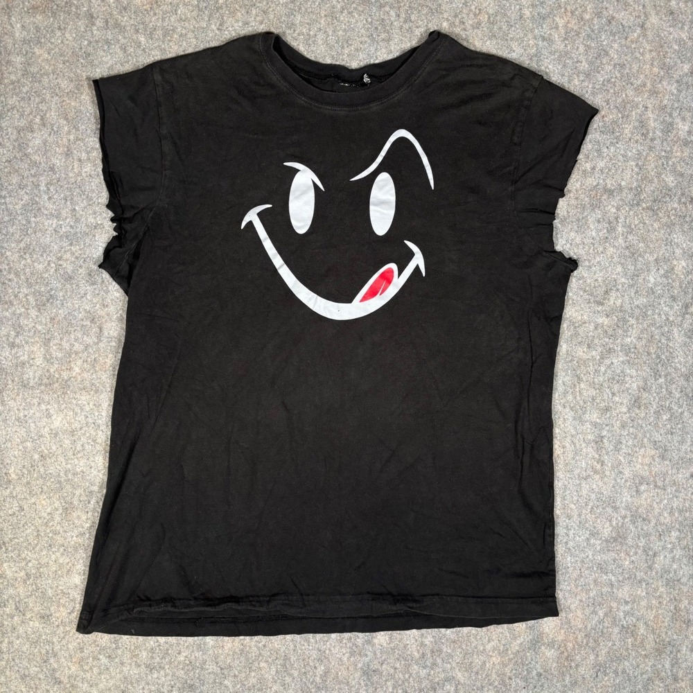 VTG Joe Boxer Smiley Face Shirt Black Sz L Cut Off Sleeve Bad Boy No Fear Muscle